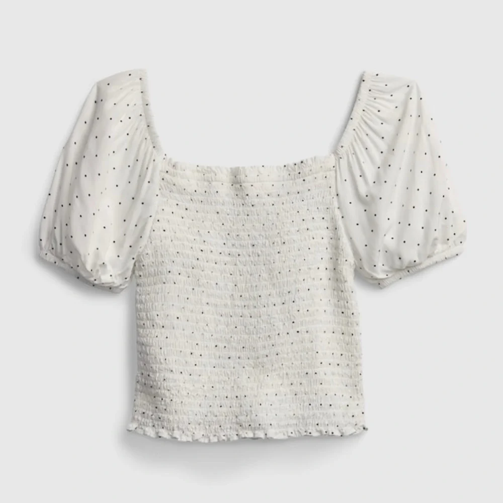 NWT GAP Puff Sleeve Square Neckline‎ Lettuce Hem Polka Dot Shirt